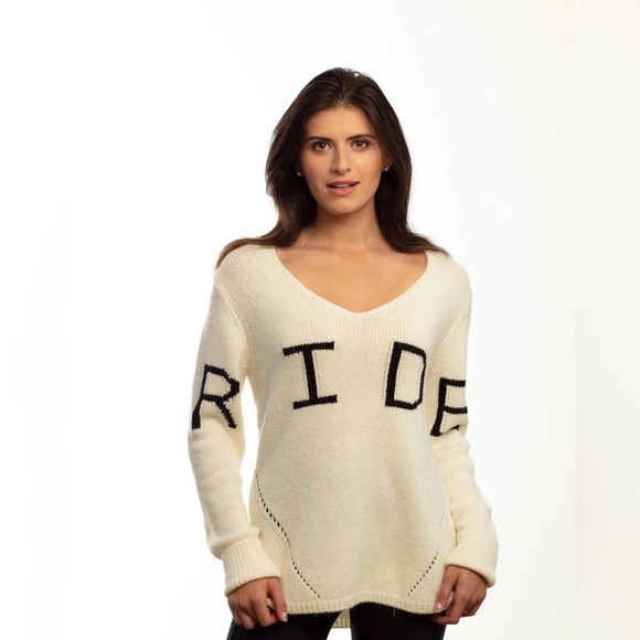 Goode Rider Sweaters - Goode Rider Women's Cream RIDE Sweater with Black Lettering XS